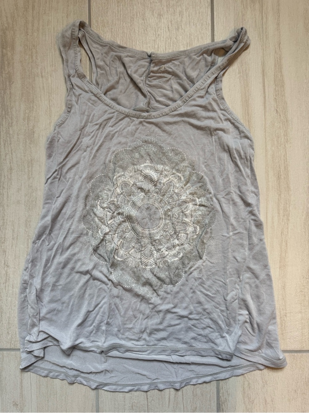 Gray Sleeveless Tank Top with Metallic Mandala Print